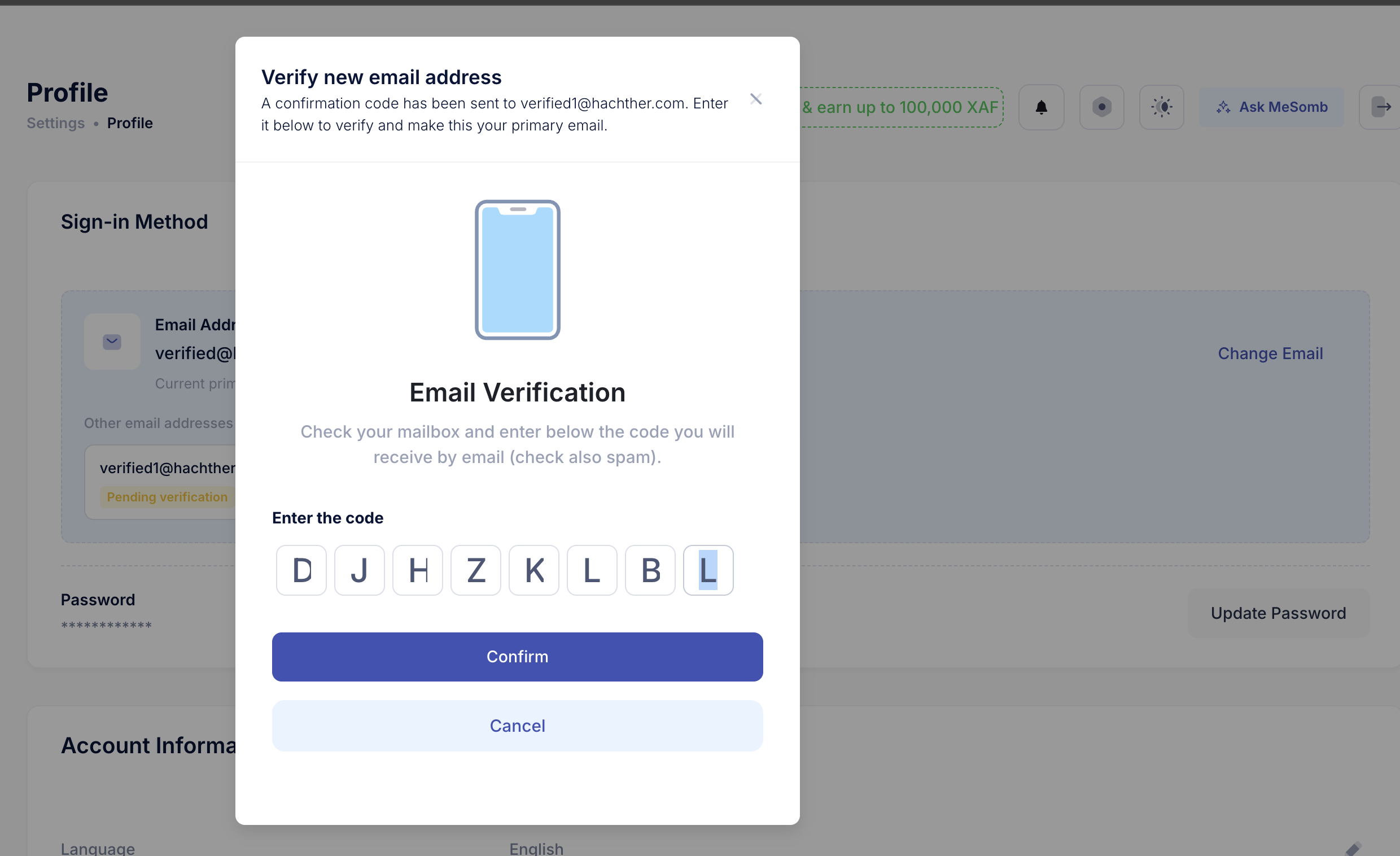Email verification form