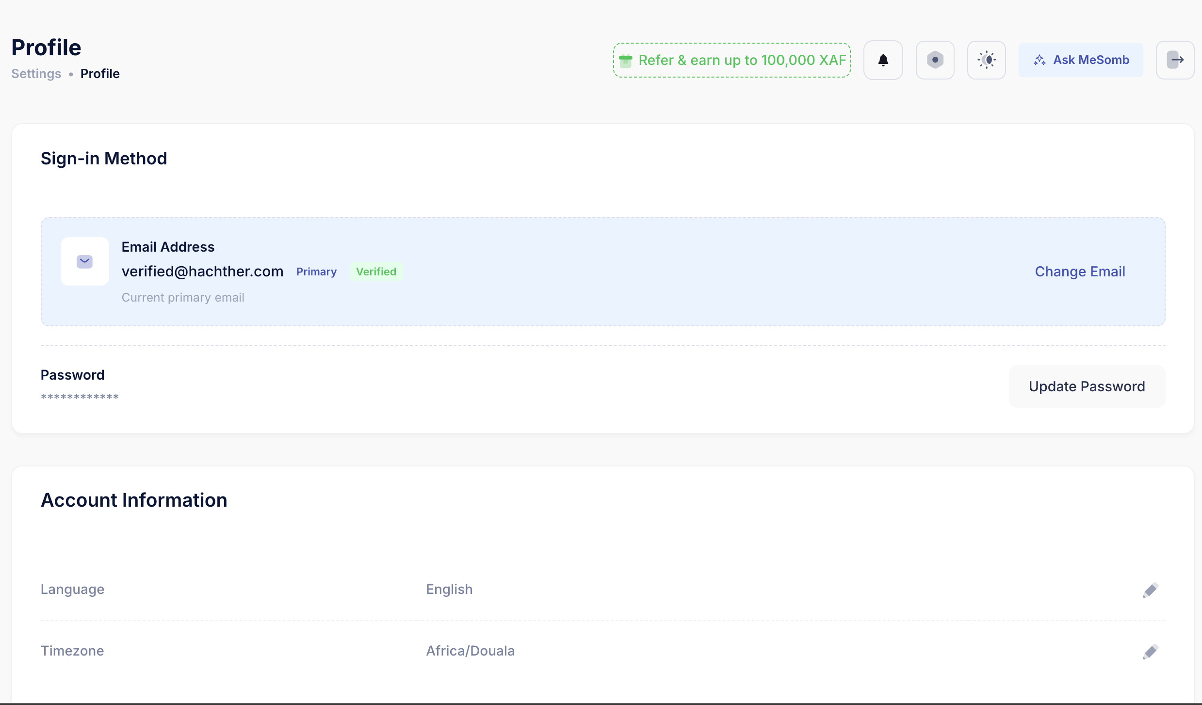 Sign-in Method from Account Settings