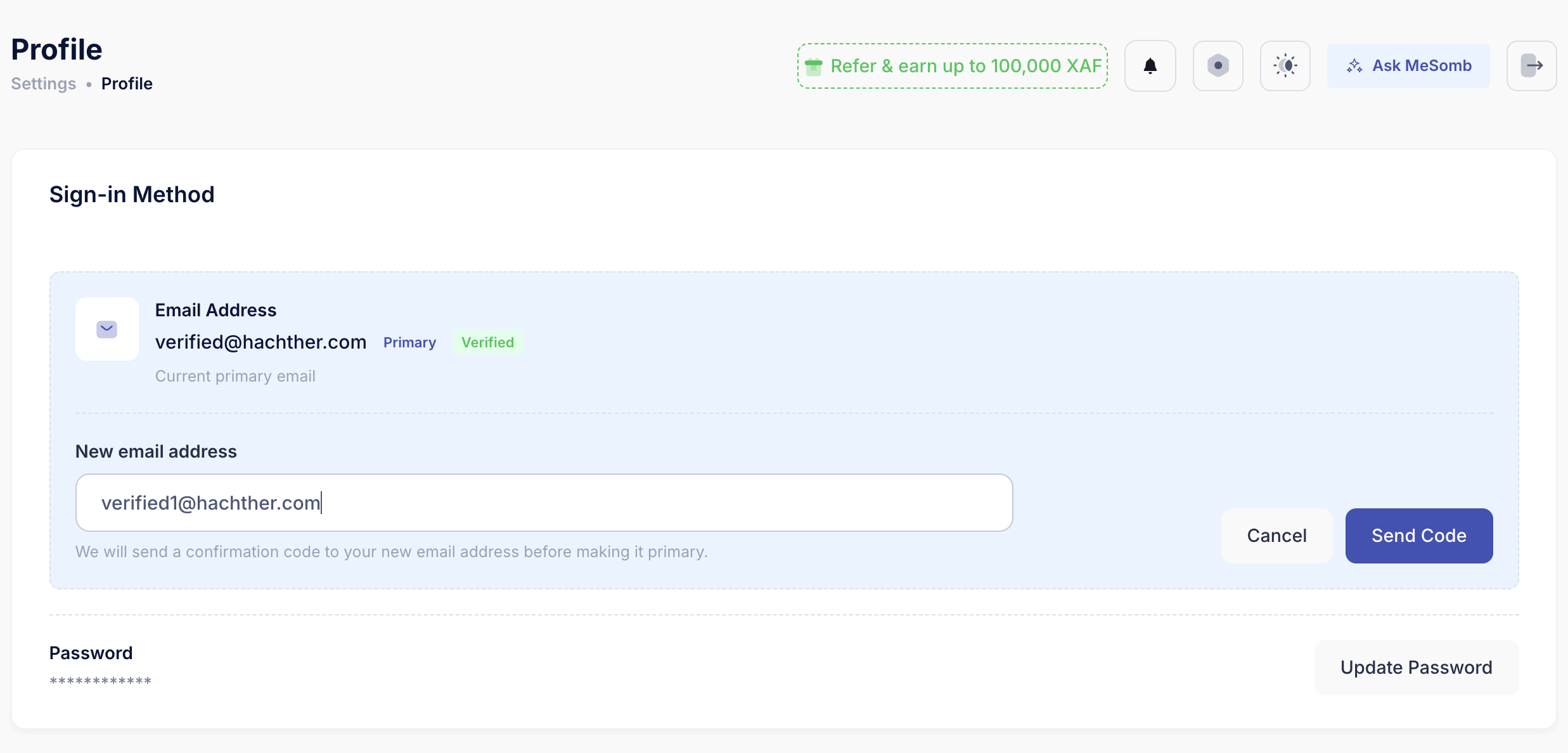 Sign-in Method from Account Settings