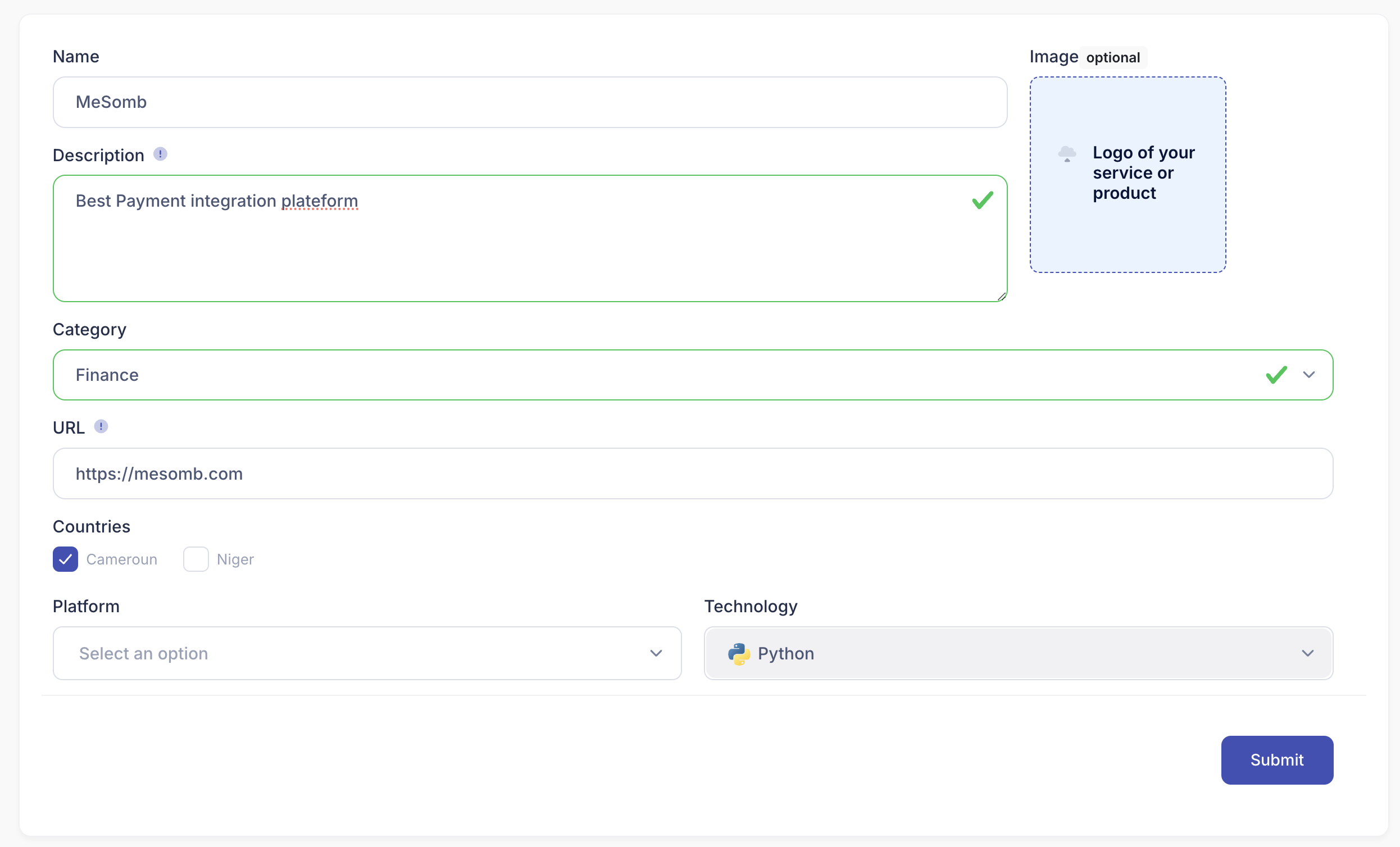 Application creation form