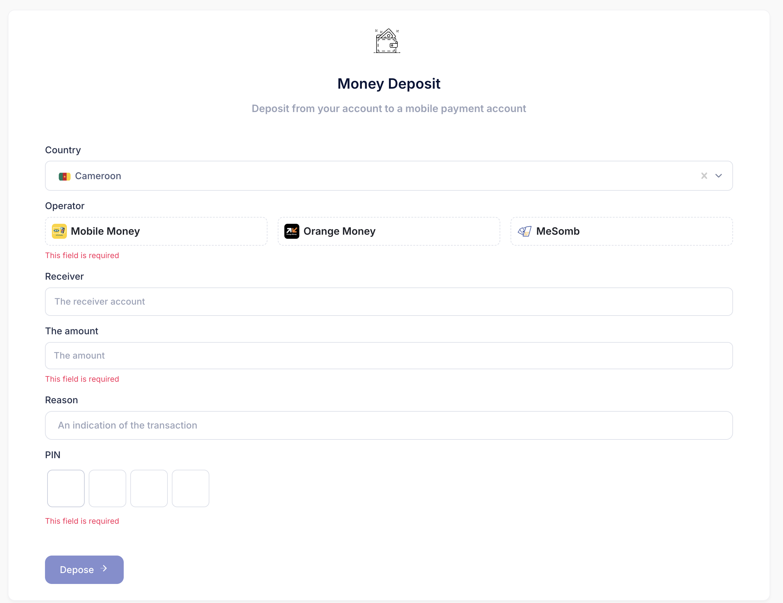 Application money deposit form