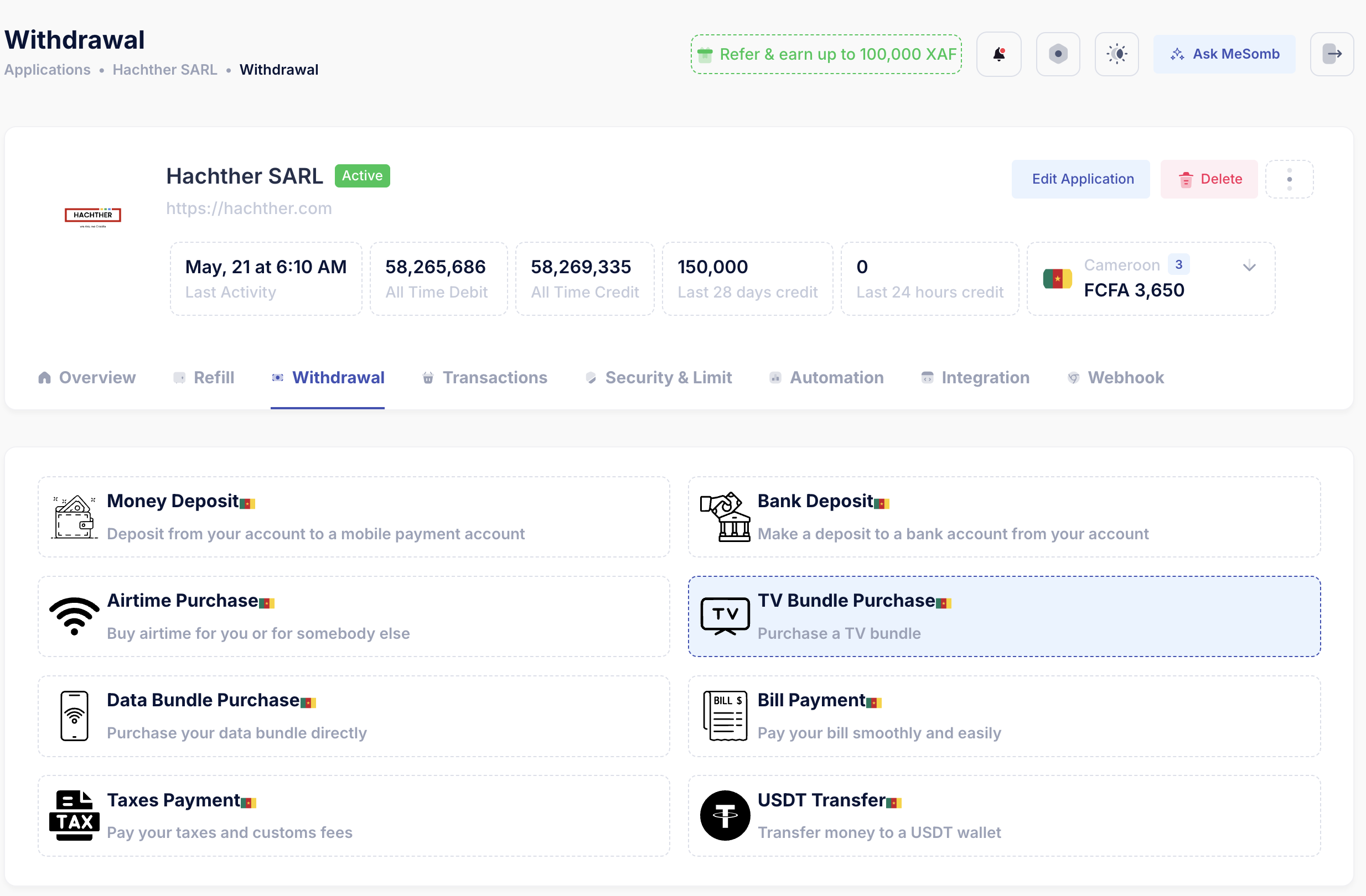 Choose withdrawal method