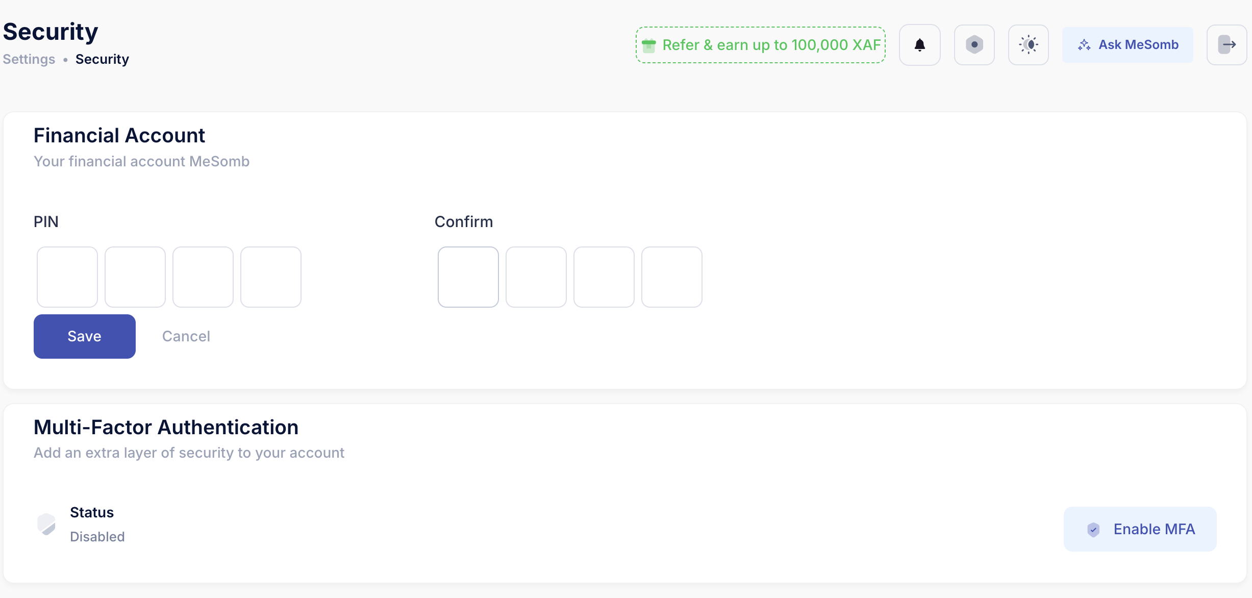 Update PIN Code button