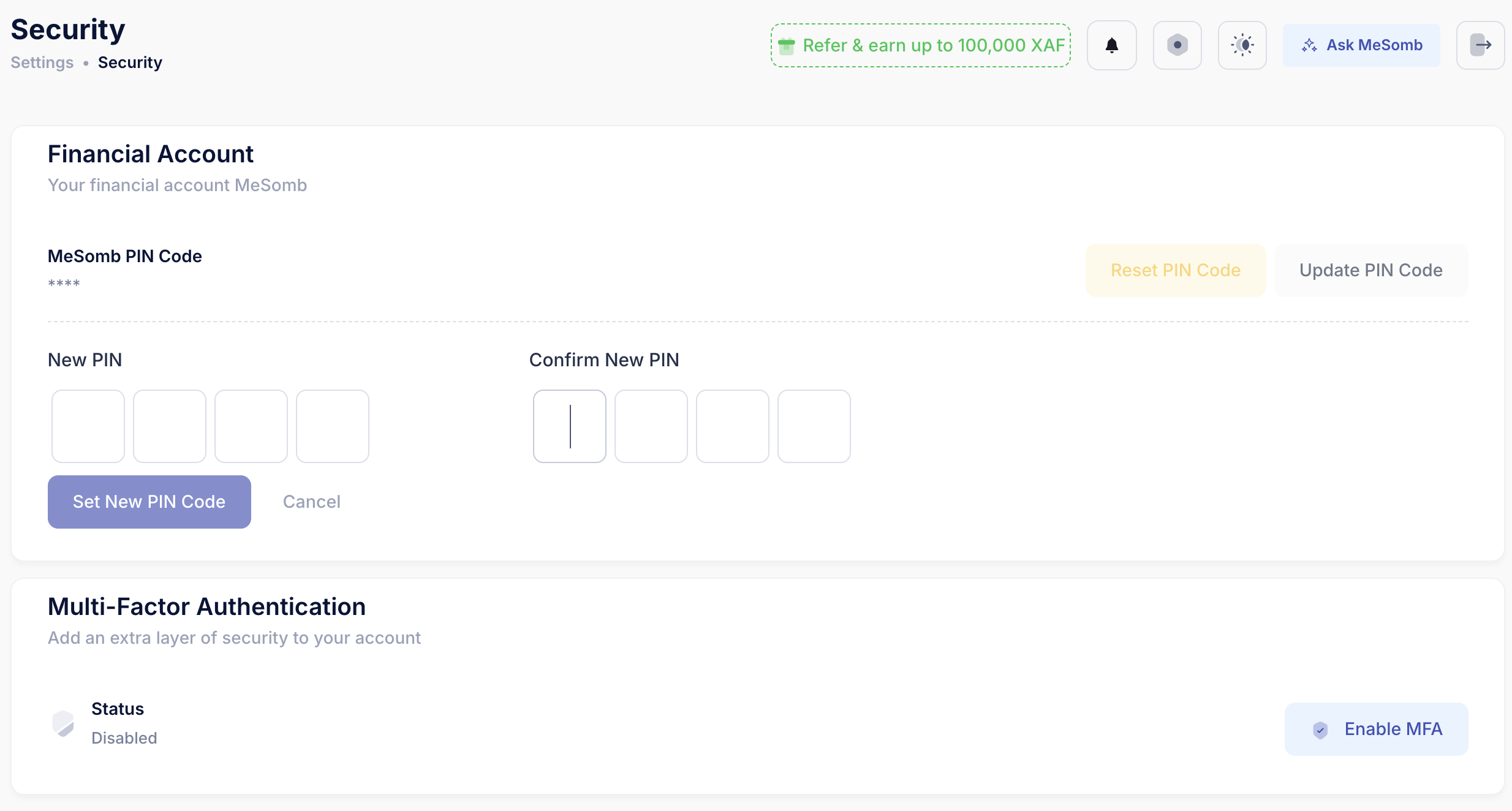 Update PIN with Reset PIN Form